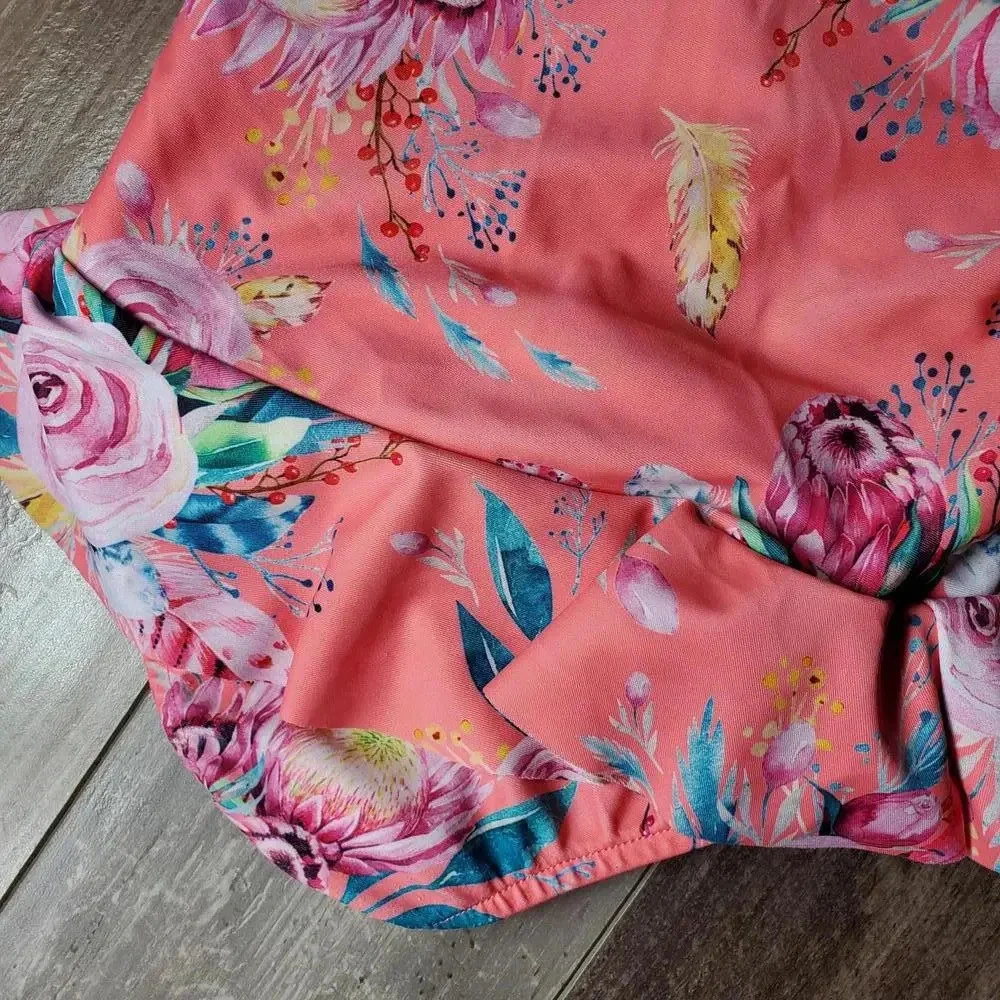 SHEIN Baby Girl Floral Print Raglan Sleeve Peplum One Piece Swimsuit Size 80